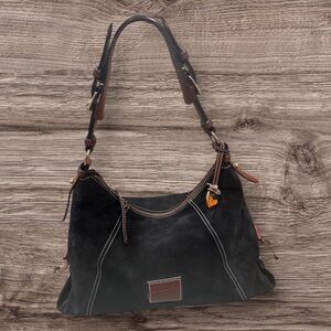 Dooney & Bourke Vintage Black Suede Leather Shoulder Bag